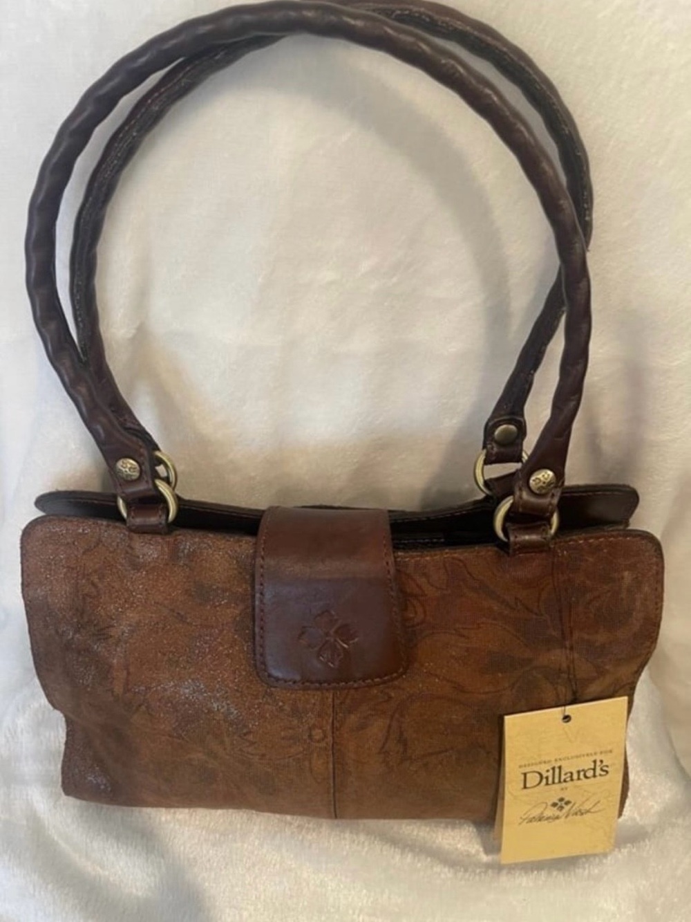 New Patricia Nash brown suede satchel bag